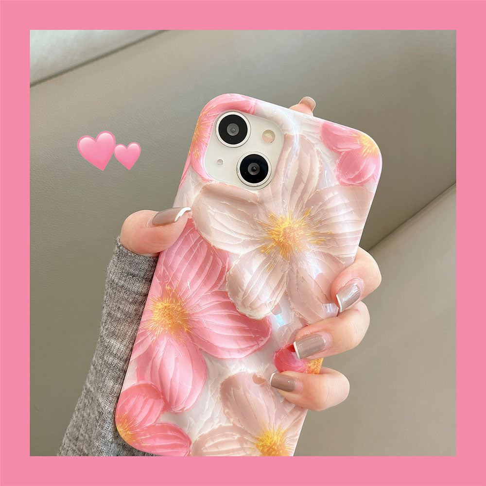 Pink Oil Painting Flower iPhone Case - mycasety2023 Mycasety