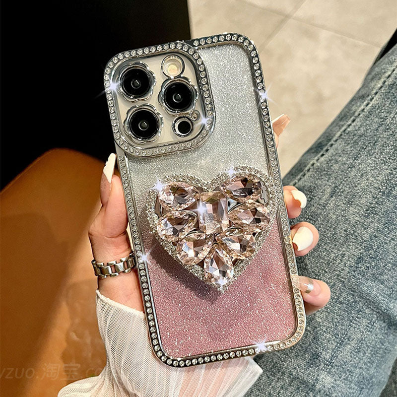 Light Luxury Electroplating Rhinestone Love Bracket iPhone Case - {{ shop_name}} varyfun
