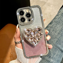 Load image into Gallery viewer, Light Luxury Electroplating Rhinestone Love Bracket iPhone Case - {{ shop_name}} varyfun
