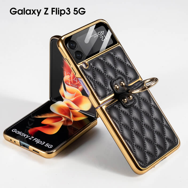 Luxury Leather Electroplating Diamond Protective Cover For Samsung Galaxy Z Flip4 Flip3 5G - {{ shop_name}} varyfun