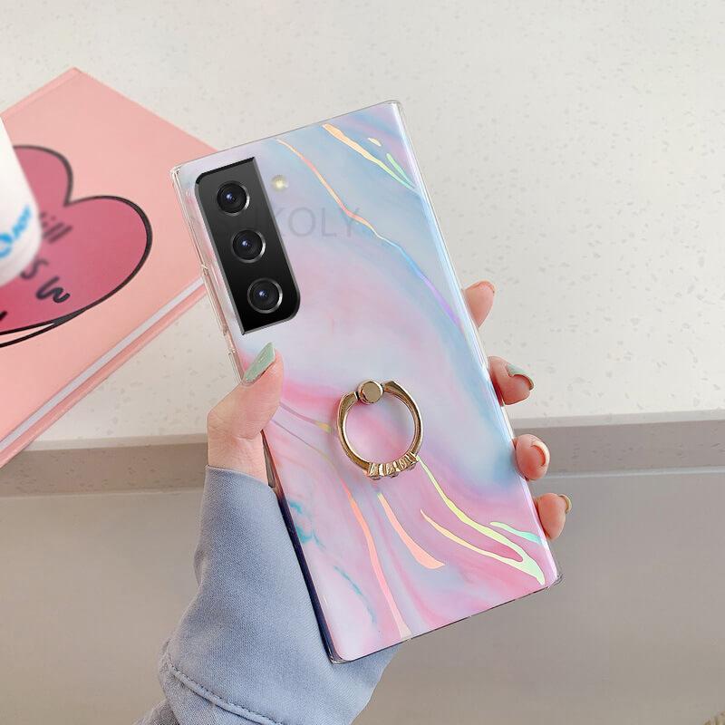 2021 Laser Marble Pattern Ring Holder Protective Cover For Samsung S21 S20 S10 A72 A52 A42 A32 - {{ shop_name}} pphonecover