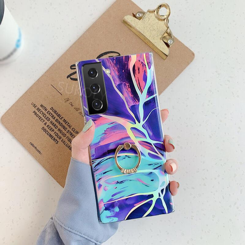 2021 Laser Marble Pattern Ring Holder Protective Cover For Samsung S21 S20 S10 A72 A52 A42 A32 - {{ shop_name}} pphonecover