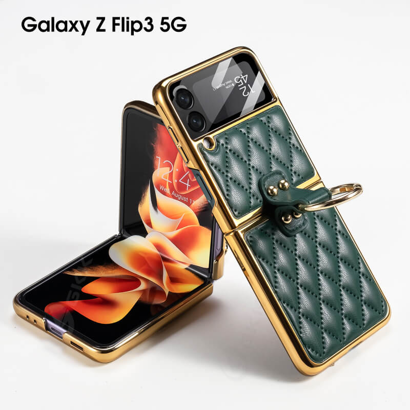 Luxury Leather Electroplating Diamond Protective Cover For Samsung Galaxy Z Flip4 Flip3 5G - {{ shop_name}} varyfun