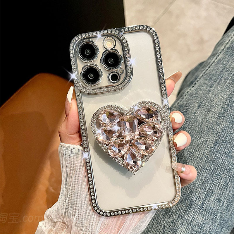 Light Luxury Electroplating Rhinestone Love Bracket iPhone Case - {{ shop_name}} varyfun