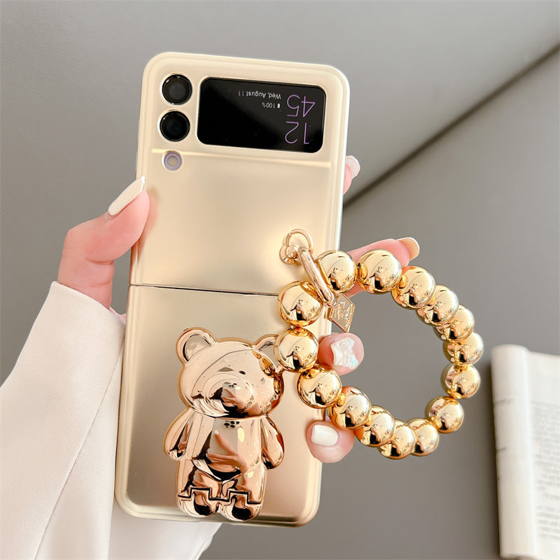 Solid Color Electroplated Bear Stand For Samsung Galaxy Z Flip3/4 5G Case