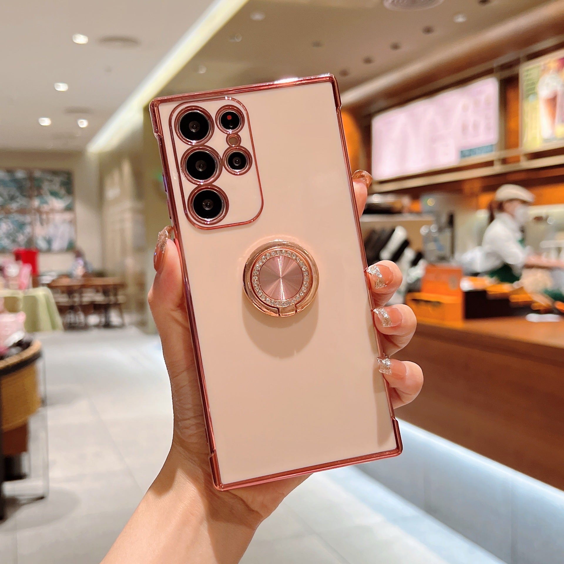 Luxury Electroplating Protective Phone Case With Crystal Stand Ring Holder For Samsung - {{ shop_name}} varyfun