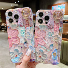 Load image into Gallery viewer, Oil Painting Flower Wristband Holder iPhone Case - {{ shop_name}} varyfun
