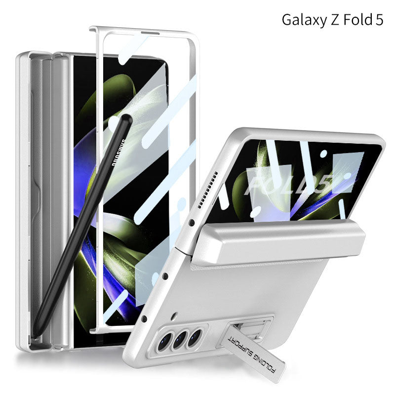 Magnetic Full Coverage Samsung Galaxy Z Fold 5 Case with Front Tempered Glass Protector and Hidden Pen Holder - mycasety2023 Mycasety