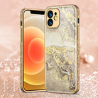 Luxury Baroque Marble Pattern Plating Anti-knock Protection Tempered Glass Case For iPhone - {{ shop_name}} varyfun