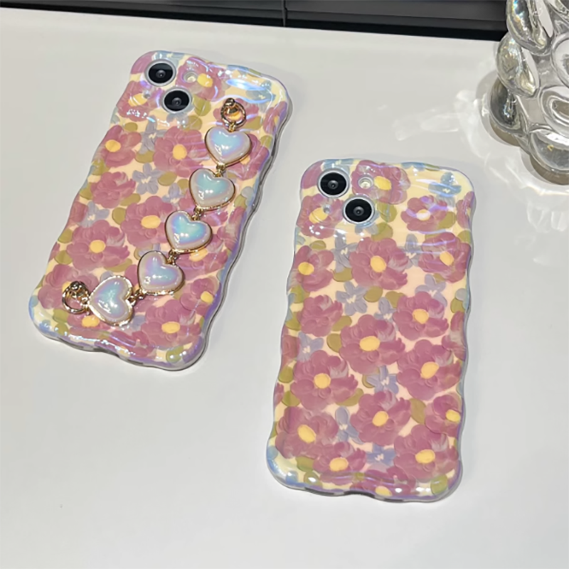 Purple Oil Painting Flower Wristband Chain iPhone Case - {{ shop_name}} varyfun