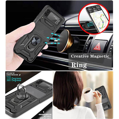 Drop Tested Cover with Magnetic Kickstand Car Mount Protective Case for Samsung Galaxy Z Flip 3 5G - {{ shop_name}} varyfun