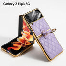 Luxury Leather Electroplating Diamond Protective Cover For Samsung Galaxy Z Flip4 Flip3 5G - {{ shop_name}} varyfun