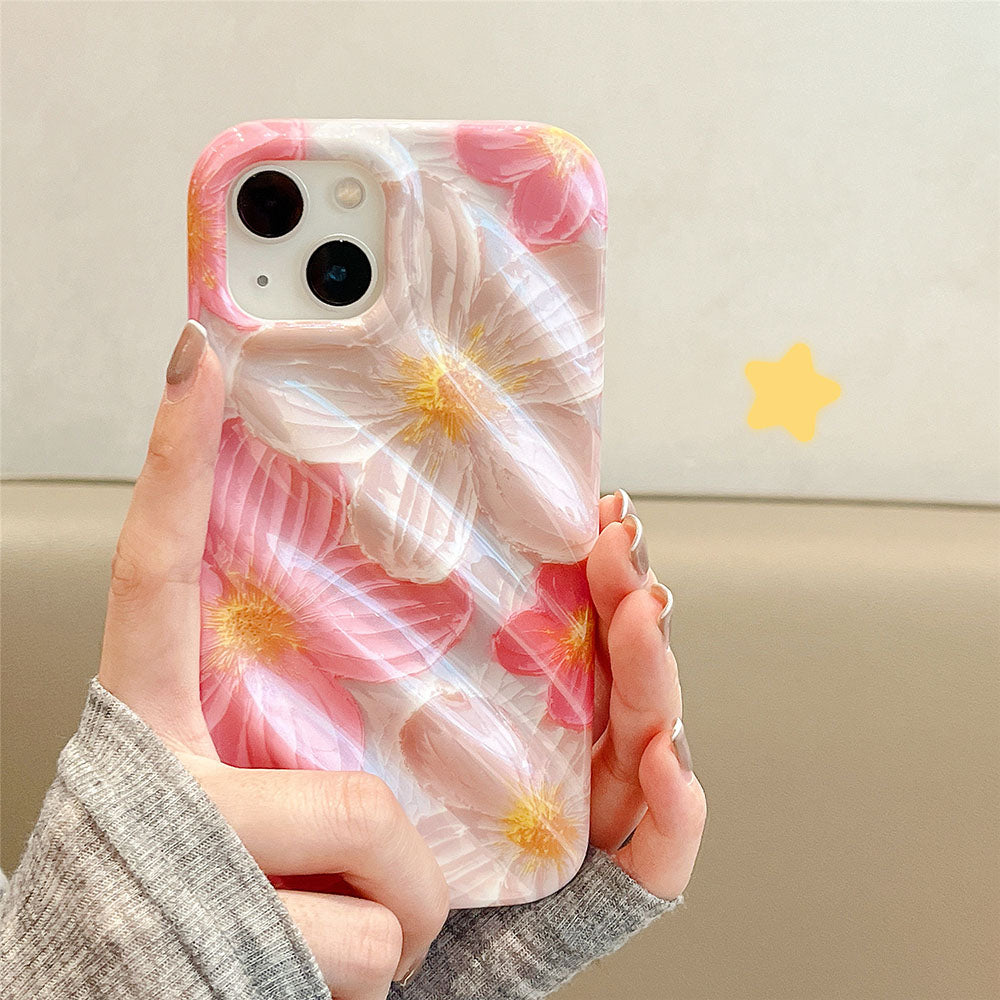 Pink Oil Painting Flower iPhone Case - mycasety2023 Mycasety
