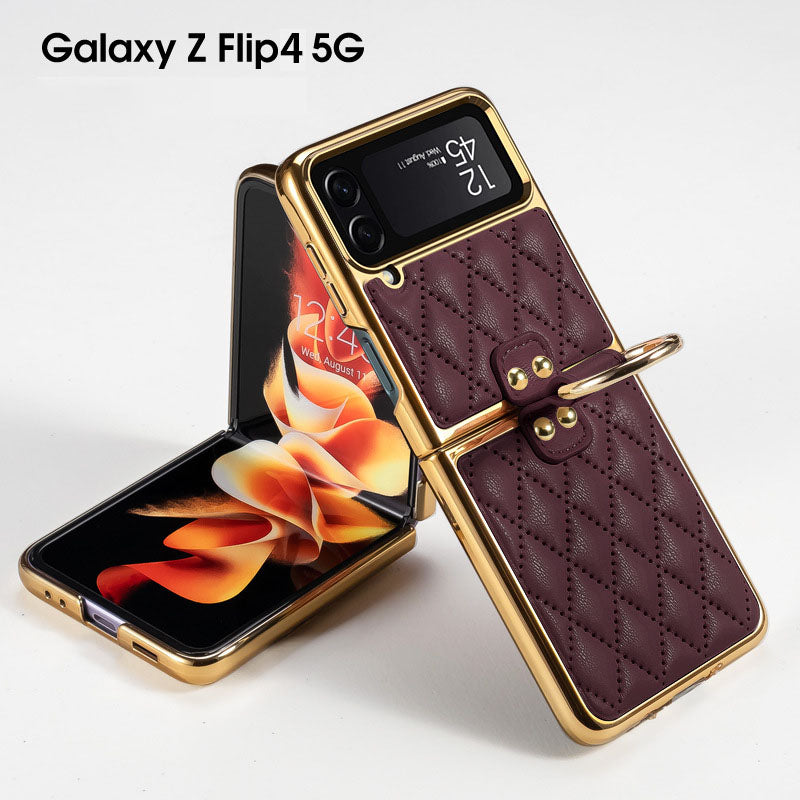 Luxury Leather Electroplating Diamond Protective Cover For Samsung Galaxy Z Flip 4 5G - {{ shop_name}} varyfun