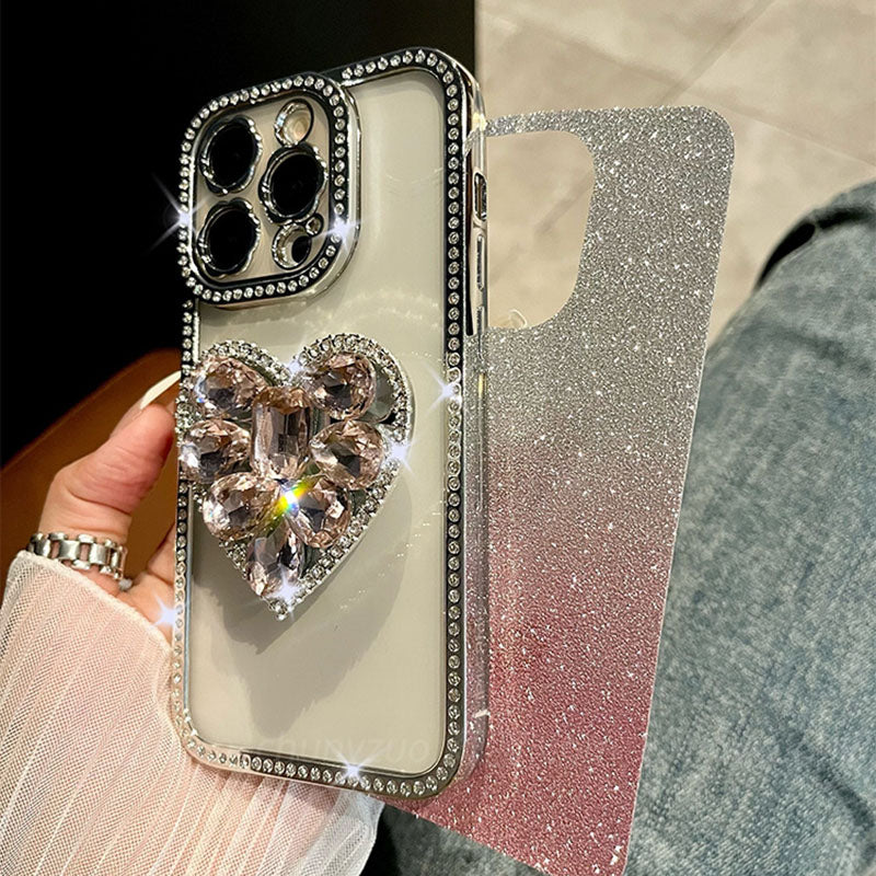 Light Luxury Electroplating Rhinestone Love Bracket iPhone Case - {{ shop_name}} varyfun