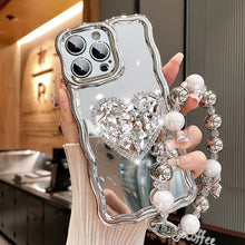 Load image into Gallery viewer, Silver Heart Rhinestone Stand iPhone Case
