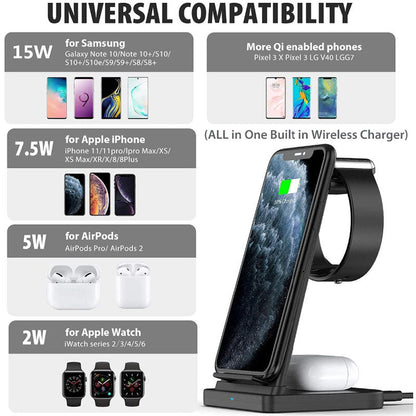 3-in-1 Wireless Charger With MagSafe For Apple Watch 7 6 SE 5 4 iPhone 13 12 11 XS XR X 8 Airpods Pro - {{ shop_name}} varyfun