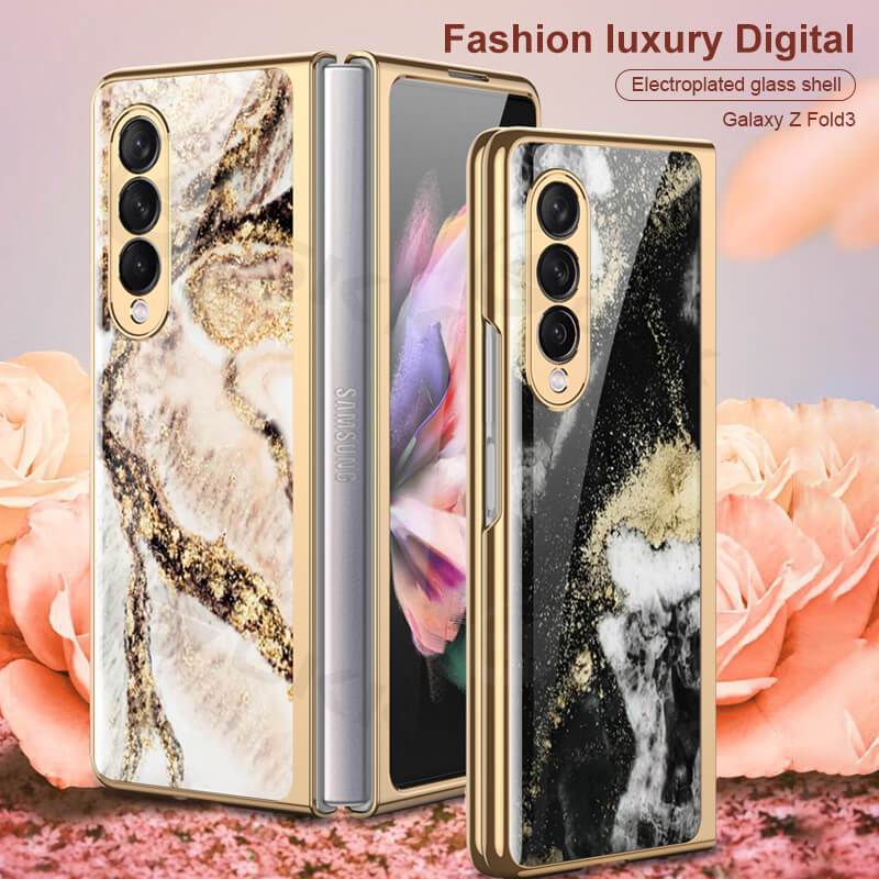 Natural Marble Glass Case For Samsung Galaxy Z Fold 3 5G - {{ shop_name}} varyfun