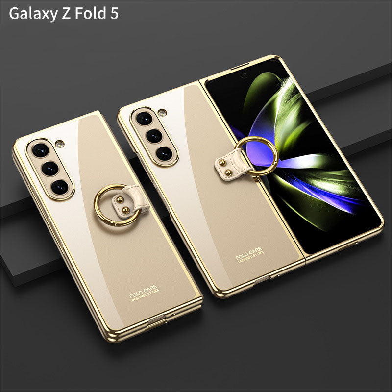 Electroplated Phantom Galaxy Z Fold 5 Case with Front Screen Tempered Glass Protector & Ring - mycasety2023 Mycasety