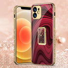 Luxury Baroque Plating Anti-knock Protection Tempered Glass Case With Ring Holder For iPhone - {{ shop_name}} varyfun