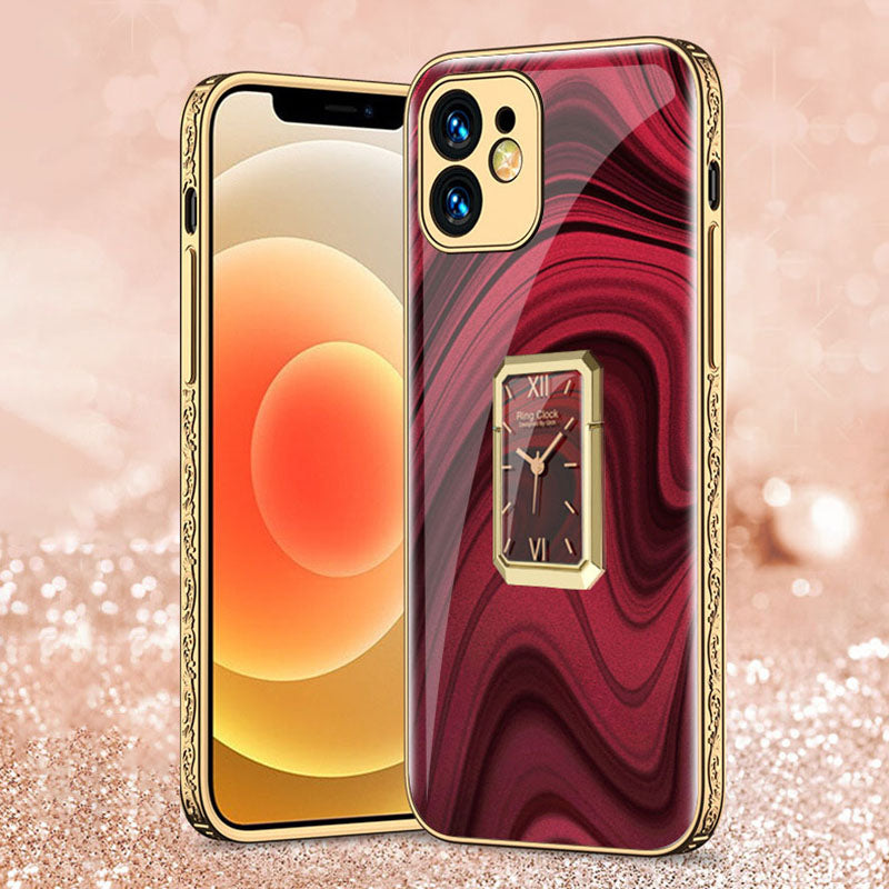Luxury Baroque Plating Anti-knock Protection Tempered Glass Case With Ring Holder For iPhone - {{ shop_name}} varyfun