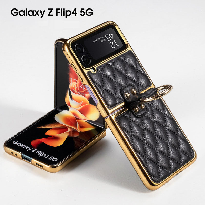 Luxury Leather Electroplating Diamond Protective Cover For Samsung Galaxy Z Flip 4 5G - {{ shop_name}} varyfun
