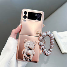 Load image into Gallery viewer, Solid Color Electroplated Bear Stand For Samsung Galaxy Z Flip3/4 5G Case

