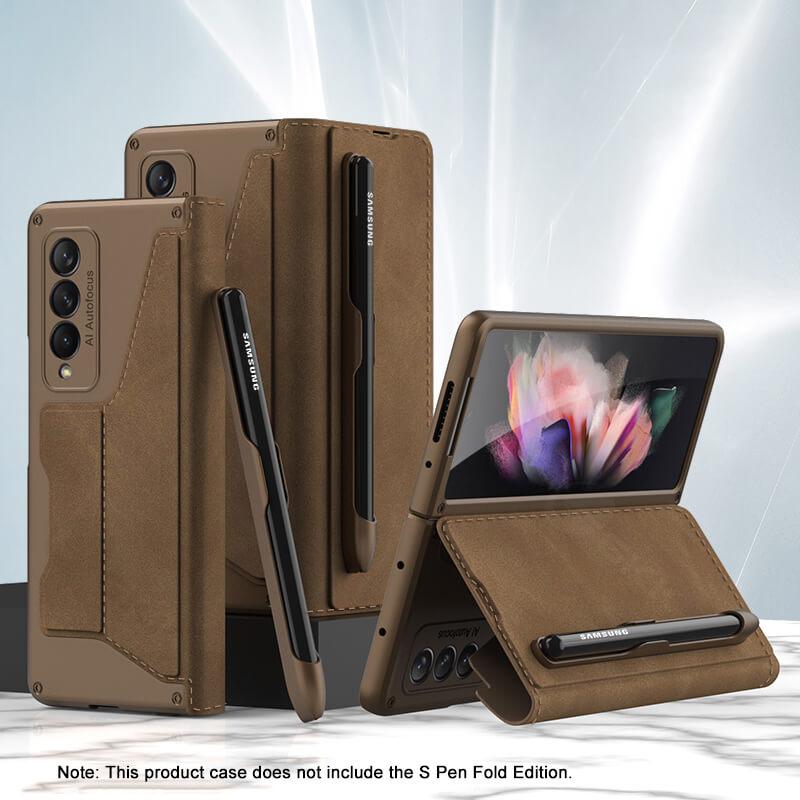 Leather Pen Holder Armor Back Case For Samsung Galaxy Z Fold3 Fold4 5G - {{ shop_name}} varyfun