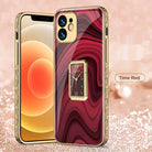 Luxury Plating Anti-knock Protection Tempered Glass Case With Ring Holder For iPhone&Samsung - {{ shop_name}} varyfun