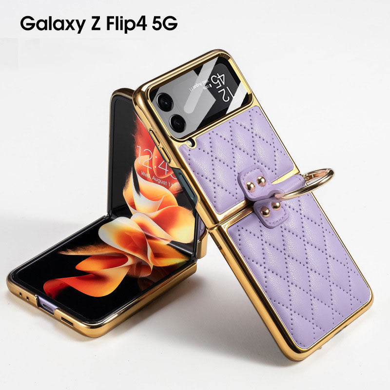 Luxury Leather Electroplating Diamond Protective Cover For Samsung Galaxy Z Flip4 Flip3 5G - {{ shop_name}} varyfun