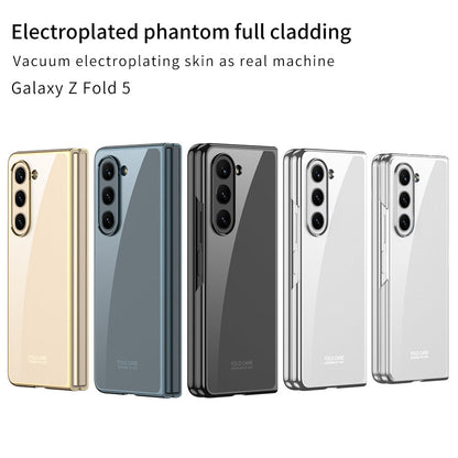 Electroplated Phantom Galaxy Z Fold 5 Case with Front Screen Tempered Glass Protector & Ring - mycasety2023 Mycasety