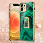 Luxury Baroque Plating Anti-knock Protection Tempered Glass Case With Ring Holder For iPhone - {{ shop_name}} varyfun