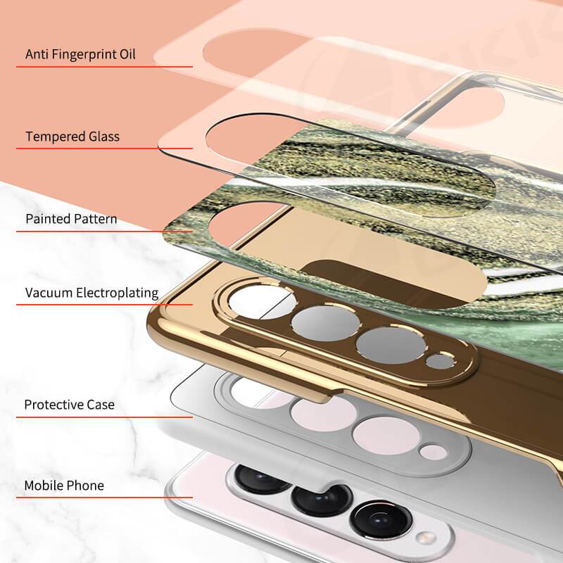 Natural Marble Glass Case For Samsung Galaxy Z Fold 3 5G - {{ shop_name}} varyfun