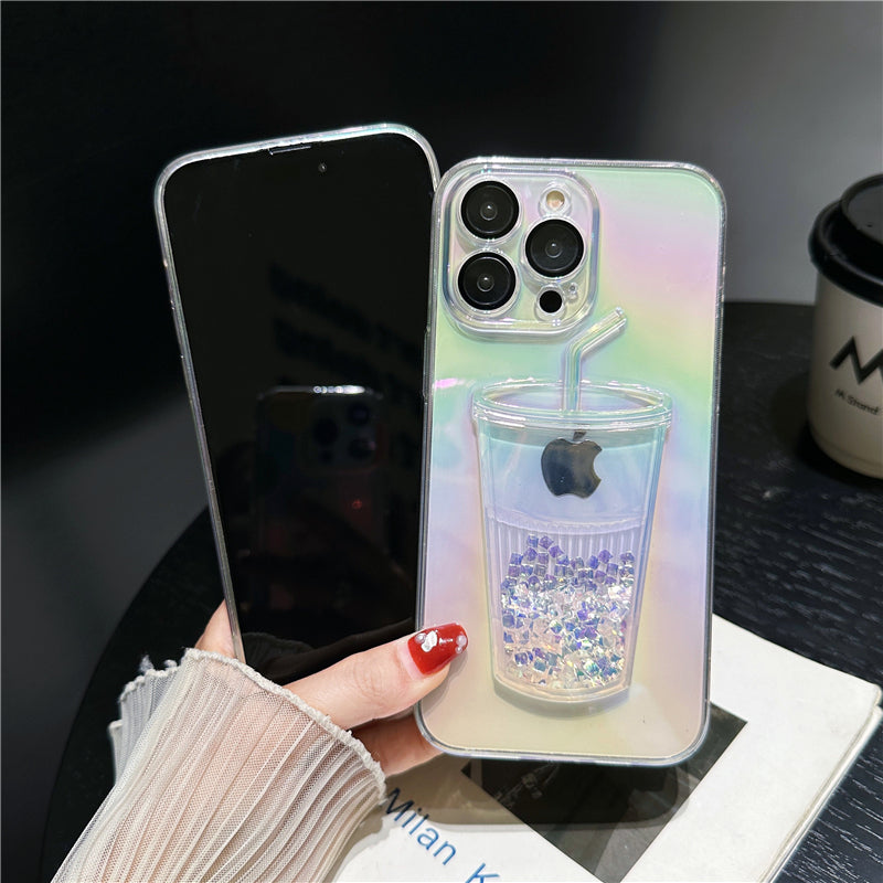 Ins Gradient Milk Tea Quicksand Cup iPhone Case - mycasety2023 Mycasety