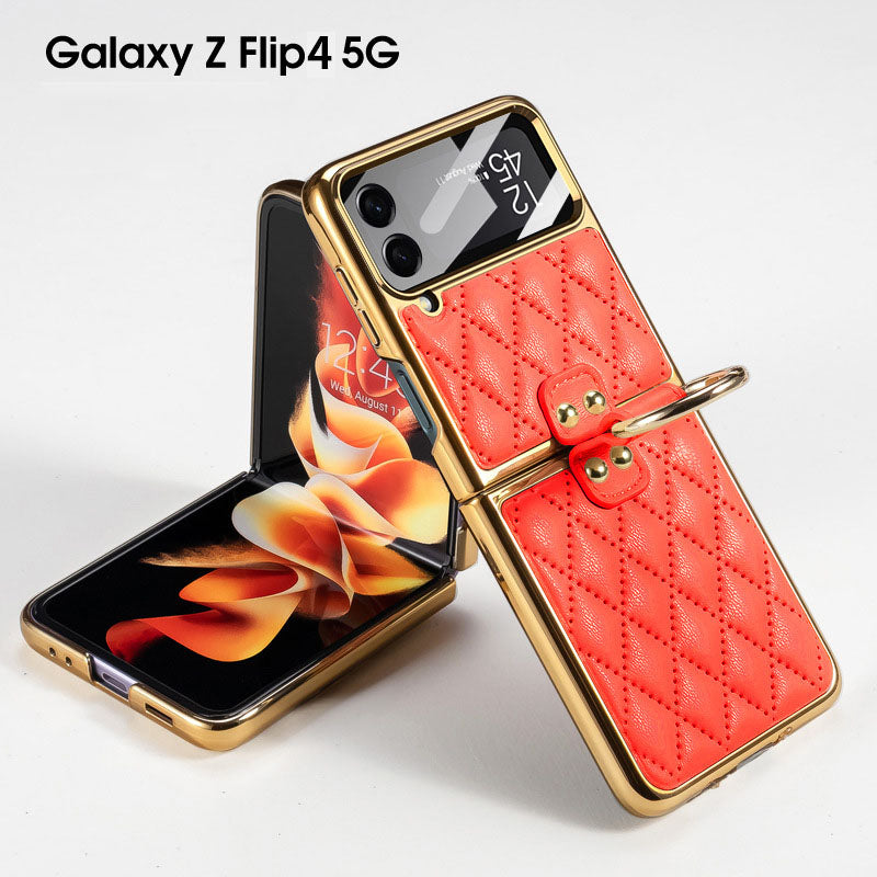 Luxury Leather Electroplating Diamond Protective Cover For Samsung Galaxy Z Flip4 Flip3 5G - {{ shop_name}} varyfun