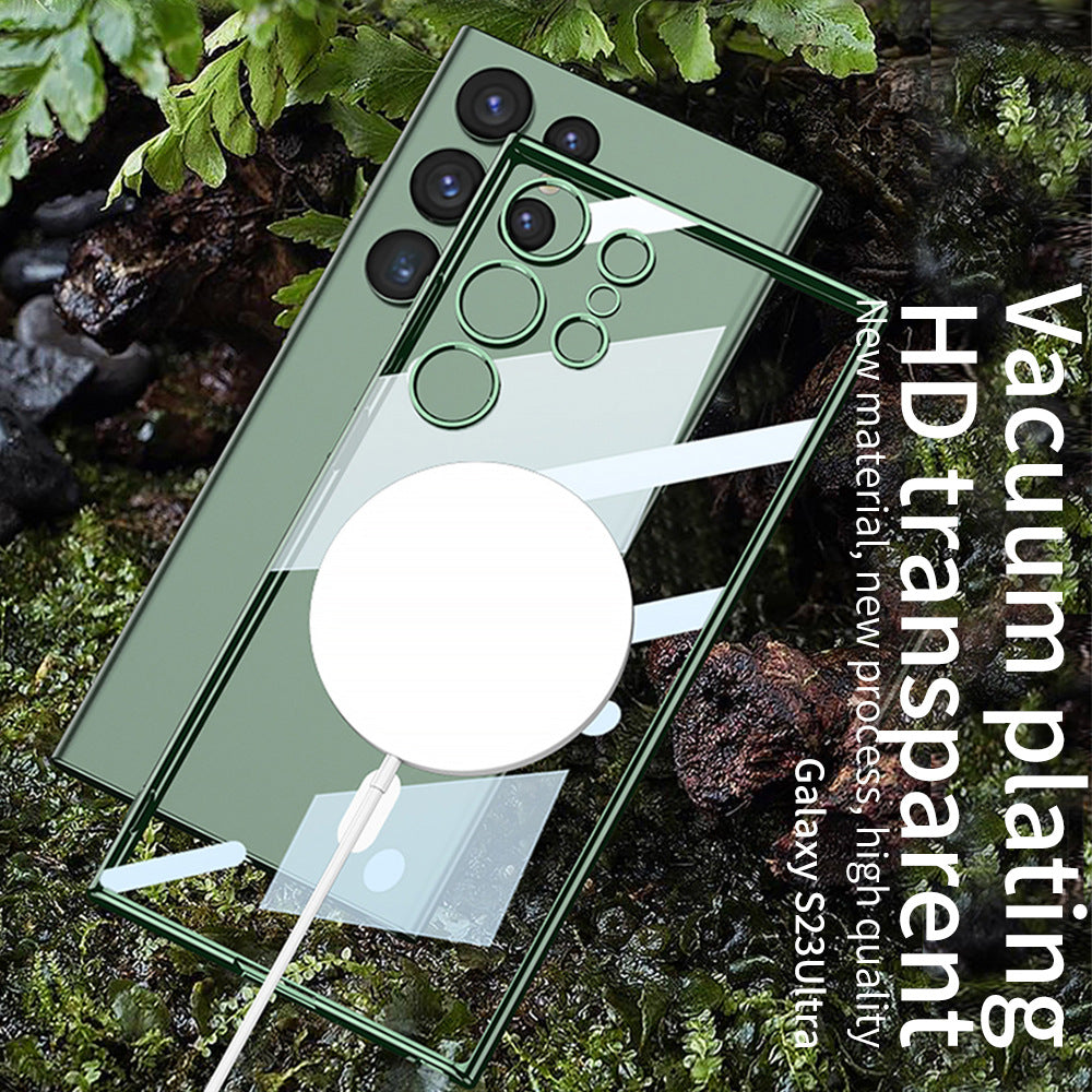 Electroplated Clear Phone Case With Magnetic MagSafe Charging Coil For Samsung Galaxy S23 Ultra Plus - {{ shop_name}} varyfun