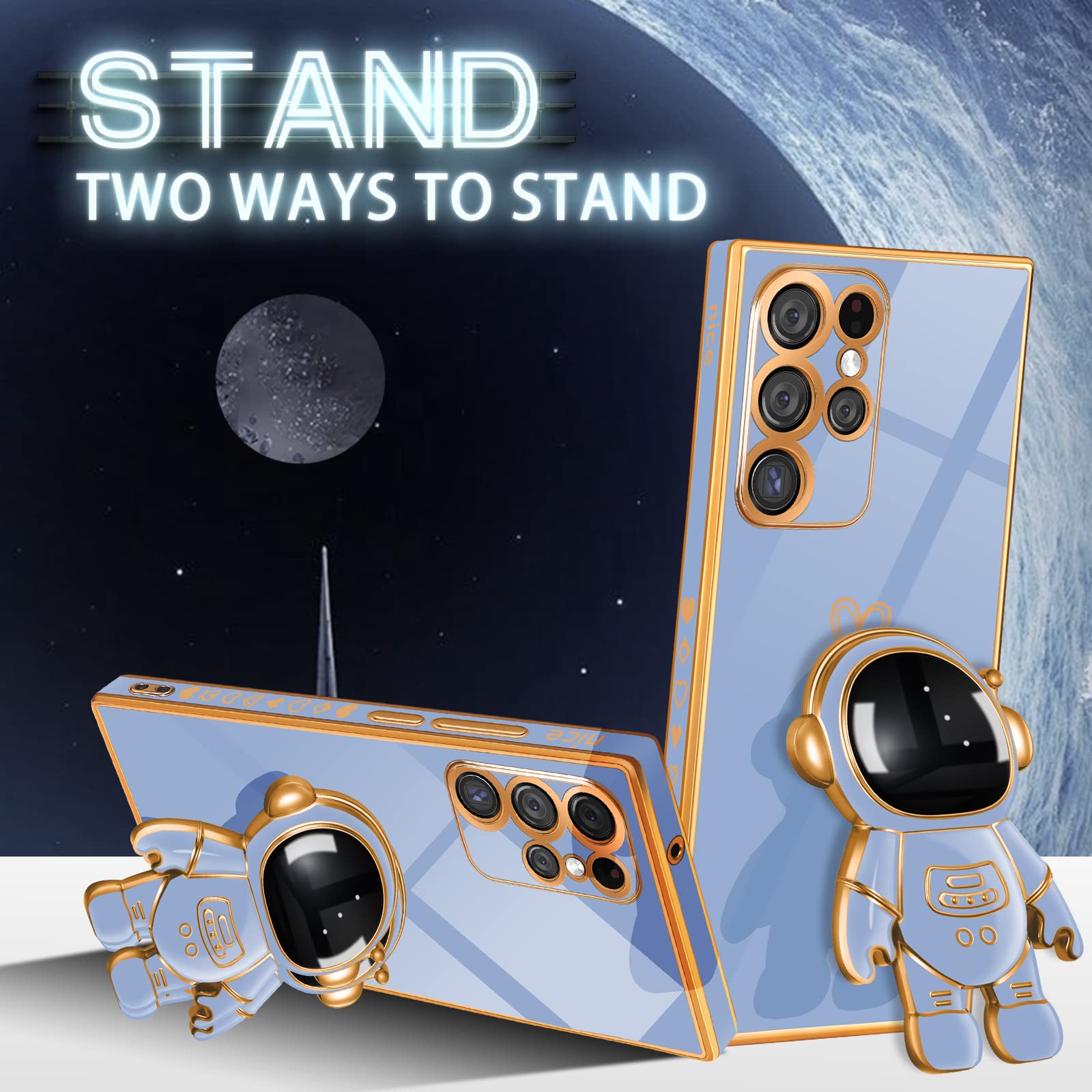 Electroplated Astronaut Stand Cute 6D Spaceman Pattern Phone Case For Samsung Galaxy S23 S22 S21 Ultra Plus Case - {{ shop_name}} varyfun