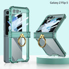 Samsung Galaxy Z Flip 5 Hinge Full Coverage Airbag Phone Case with Ring Front Screen Tempered Glass Protector - mycasety2023 Mycasety