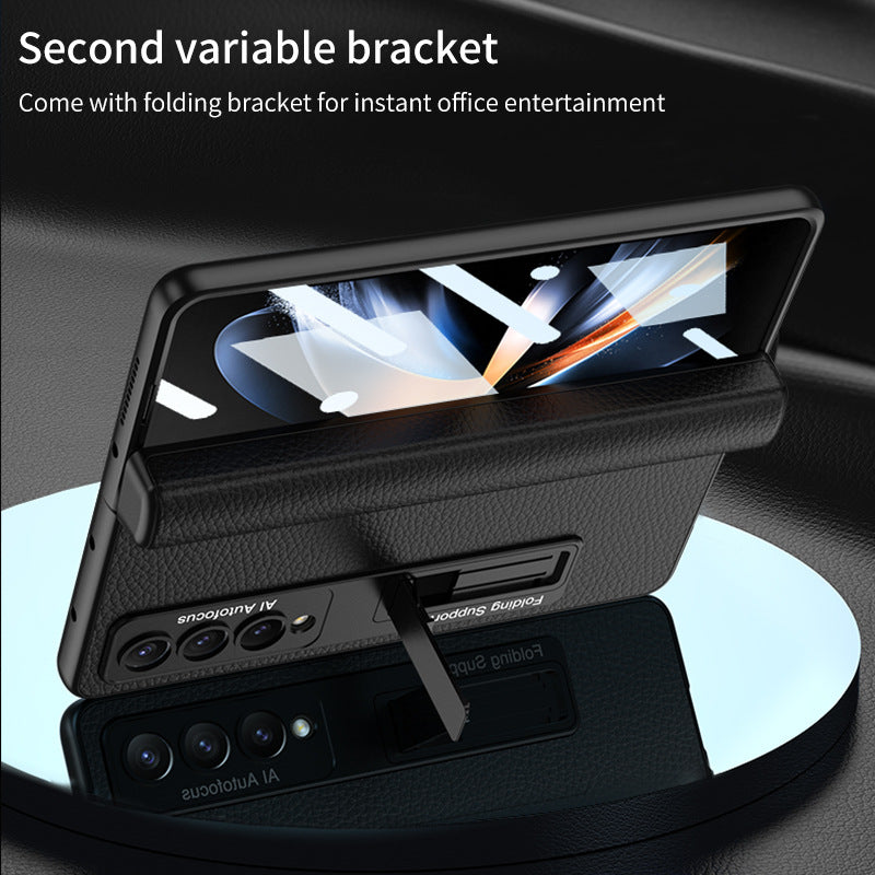 Magnetic Hinge Holder Protective Pen Case Leather Phone Case With Back Screen Glass For Samsung Galaxy Z Fold3 Fold4 Fold5 5G - mycasety2023 Mycasety