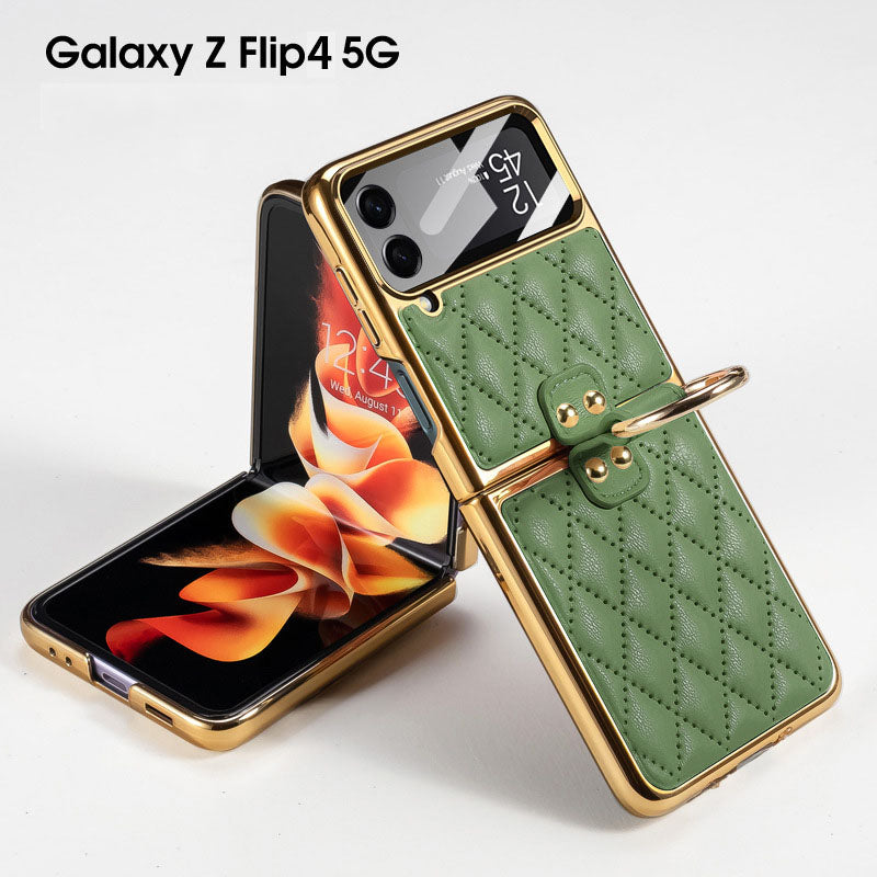 Luxury Leather Electroplating Diamond Protective Cover For Samsung Galaxy Z Flip4 Flip3 5G - {{ shop_name}} varyfun