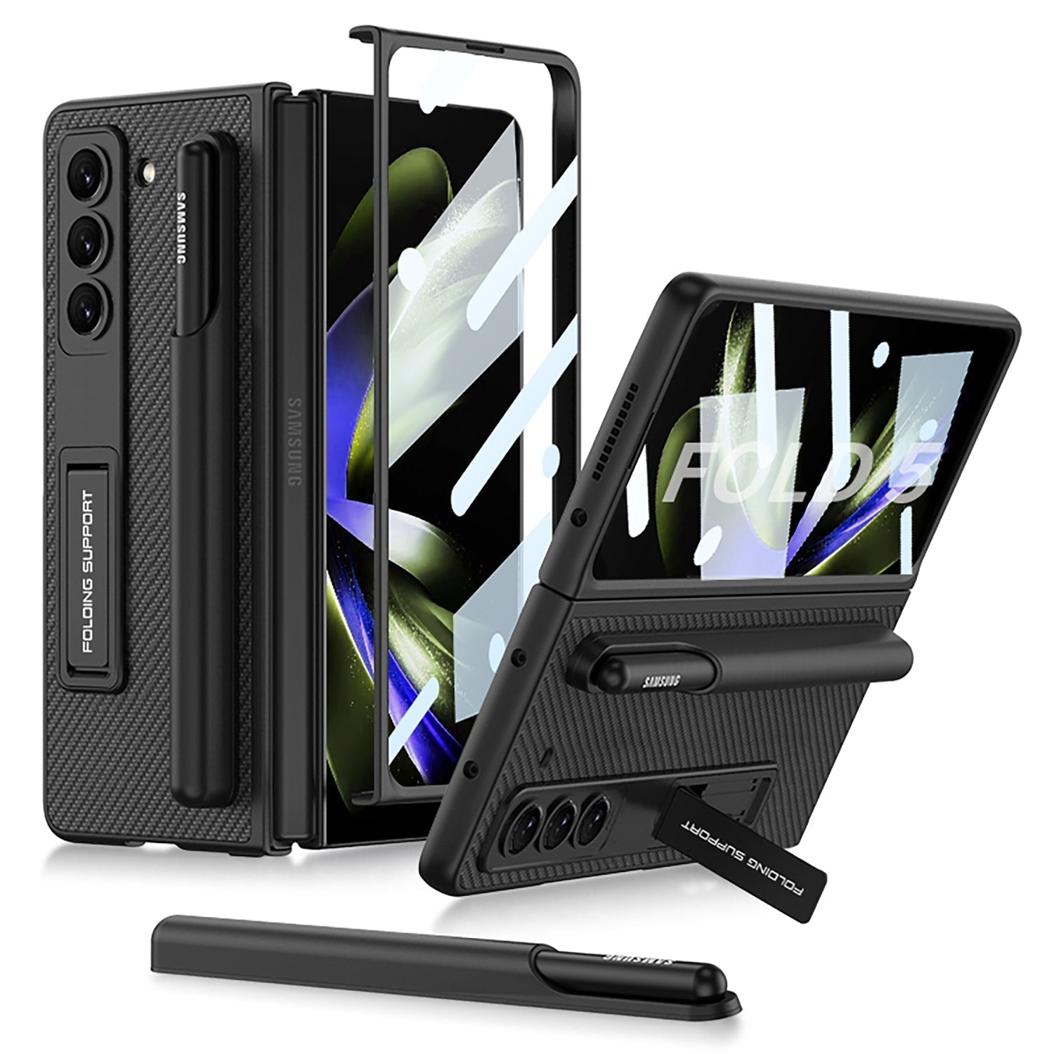 Samsung Galaxy Z Fold5 Full Inclusive Case with Pen Holder and Stand - mycasety2023 Mycasety