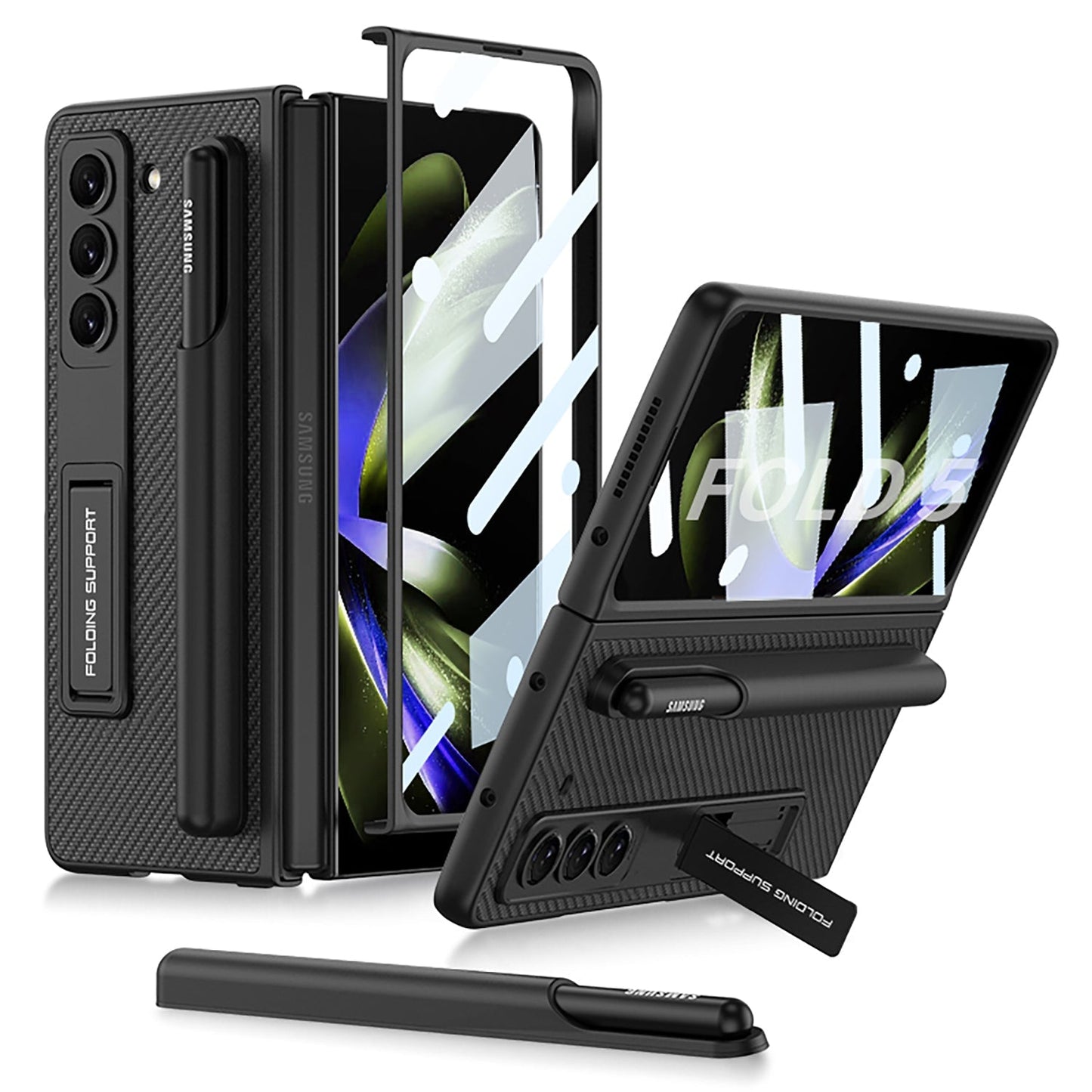 Samsung Galaxy Z Fold 5 Case with Front Screen Tempered Glass Protector & Pen Slot & Stylus - {{ shop_name}} varyfun