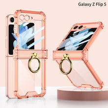 Load image into Gallery viewer, Samsung Galaxy Z Flip 5 Hinge Full Coverage Airbag Phone Case with Ring Front Screen Tempered Glass Protector - mycasety2023 Mycasety
