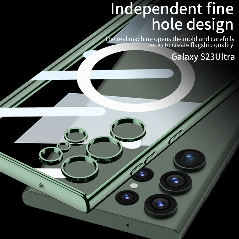 Electroplated Clear Phone Case With Magnetic MagSafe Charging Coil For Samsung Galaxy S23 Ultra Plus - {{ shop_name}} varyfun