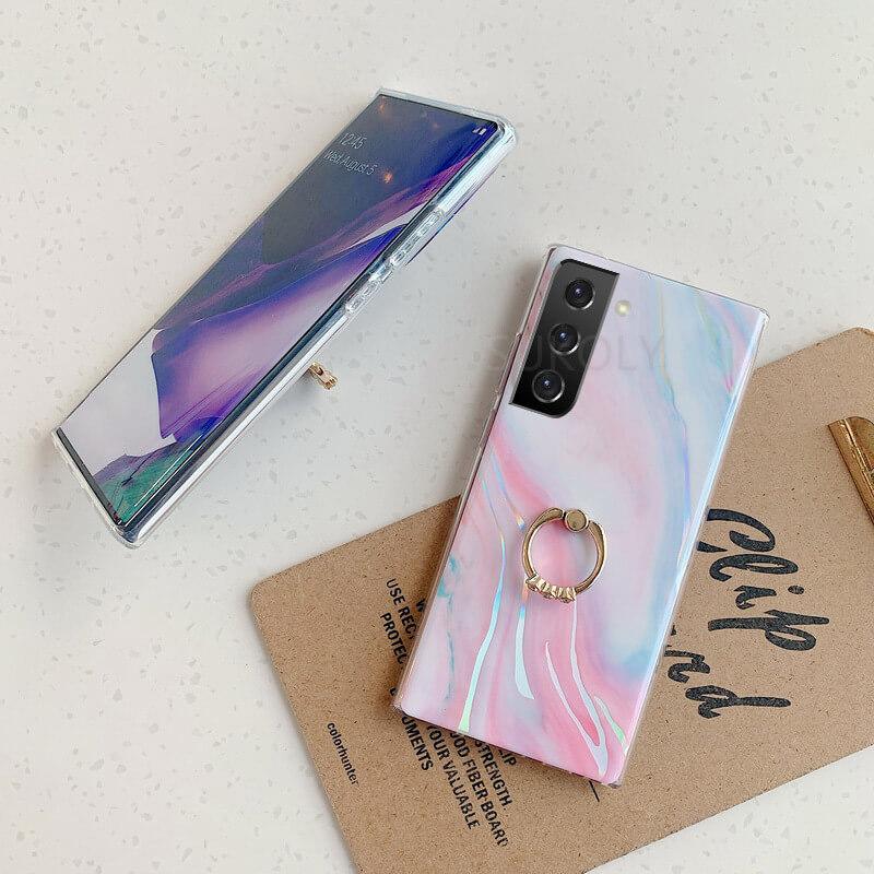 2021 Laser Marble Pattern Ring Holder Protective Cover For Samsung S21 S20 S10 A72 A52 A42 A32 - {{ shop_name}} pphonecover