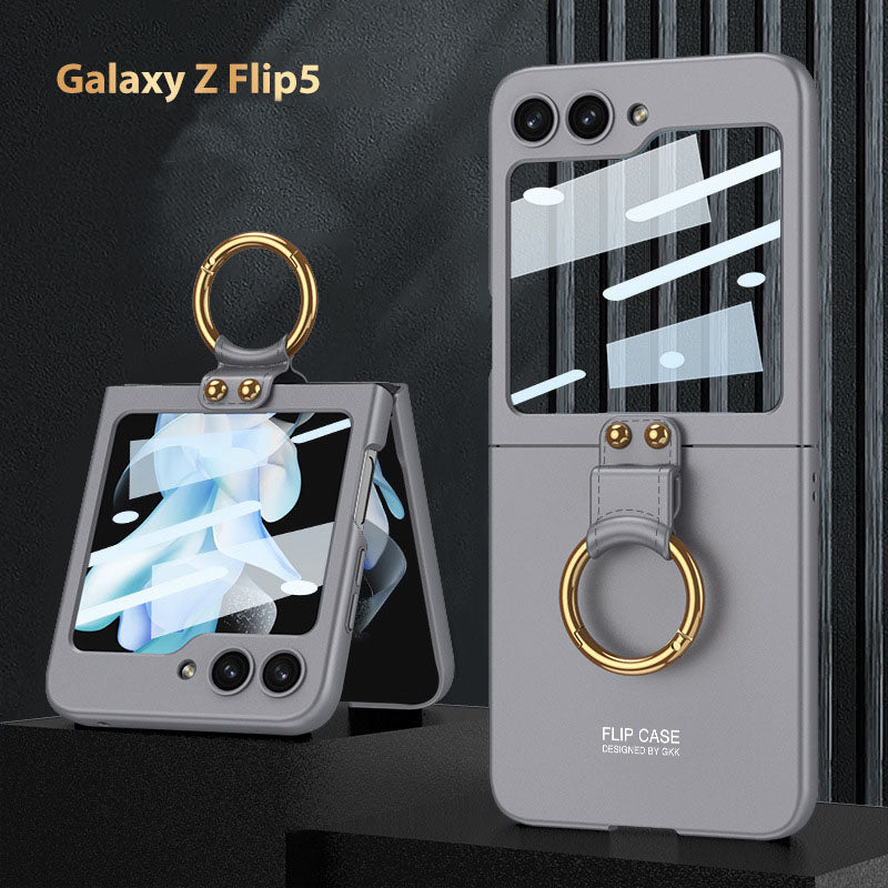 Electroplated Samsung Galaxy Z Flip 5 Case with Front Screen Tempered Glass Protector and Ring - mycasety2023 Mycasety