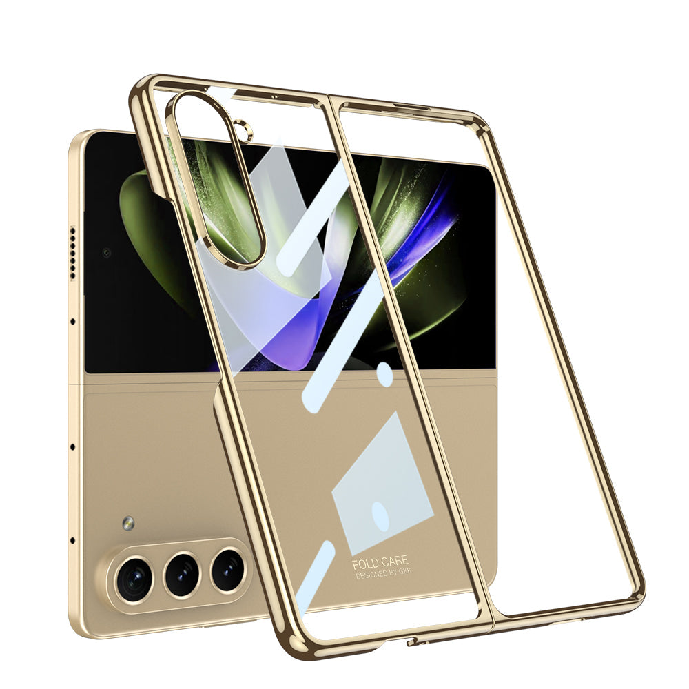 Electroplated Phantom Galaxy Z Fold 5 Case with Front Screen Tempered Glass Protector & Ring - mycasety2023 Mycasety