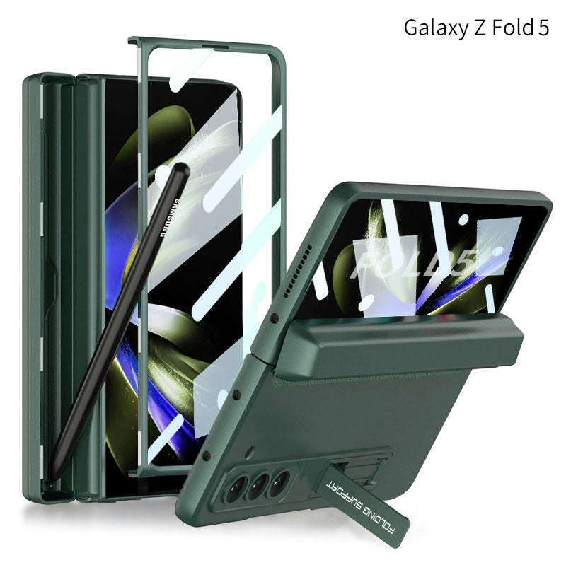 Magnetic Full Coverage Samsung Galaxy Z Fold 5 Case with Front Tempered Glass Protector and Hidden Pen Holder - mycasety2023 Mycasety