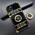 Luxury Brand Black Rose Flower Stripe Glitter Gold Square Case For Samsung Galaxy - {{ shop_name}} Varyfun