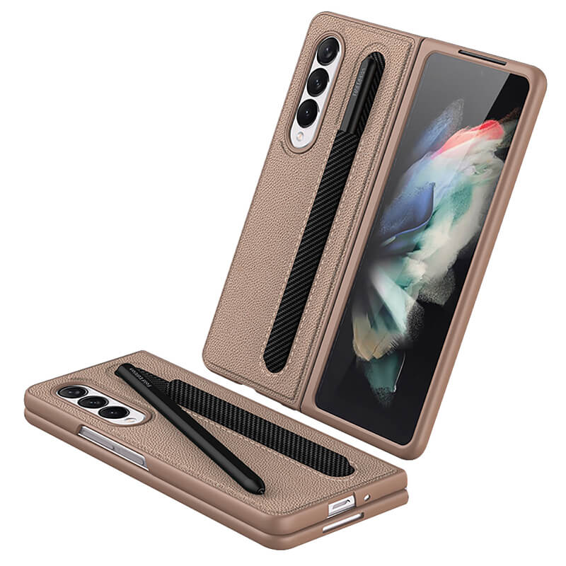 Luxury Leather Shockproof Pen Slot Case For Samsung Z Fold 3 5G - {{ shop_name}} varyfun